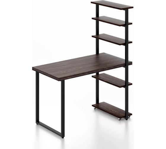 Стол компьютерный Solarius Loft с пятью полками, столешница цвета венге из массива сосны 40 мм и черные металлические ножки, 120x60x145 см stol-comp12060ven-black 1