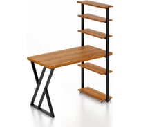 Стол компьютерный Solarius Loft с пятью полками, столешница цвета ольхи из массива сосны 40 мм и черные металлические Z-образные ножки, 120x80x145 см stol-comp12080olha-Z-black