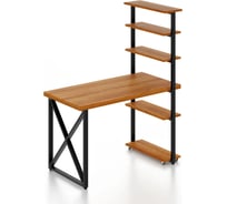 Стол компьютерный Solarius Loft с пятью полками, столешница цвета ольхи из массива сосны 40 мм и черные металлические крестообразные ножки, 110x60x145 см stol-comp11060olha-krest-black