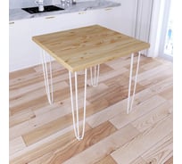 Стол кухонный Solarius Loft квадратный, с лакированной столешницей из массива сосны 40 мм и белыми металлическими ножками-шпильками, 75x75x75 см 710-10237