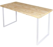 Стол кухонный Solarius Loft из массива сосны, без шлифовки и покраски, 140x60x75 см, с белыми металлическими ножками 700-10223
