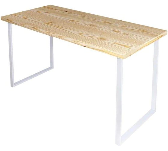 Стол кухонный Solarius Loft из массива сосны, без шлифовки и покраски, 140x60x75 см, с белыми металлическими ножками 700-10223