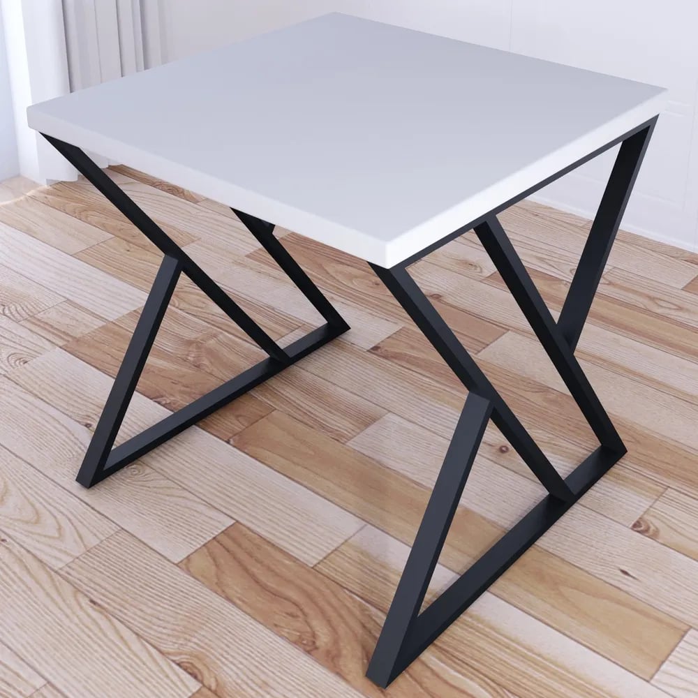 Стол кухонный Solarius Loft с квадратной белой столешницей из массива ...