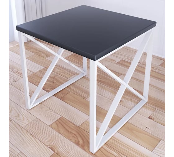 Стол кухонный Solarius Loft с квадратной столешницей цвета антрацит из массива сосны 40 мм и белыми металлическими крестообразными ножками, 60x60x75 см 702-10177 1