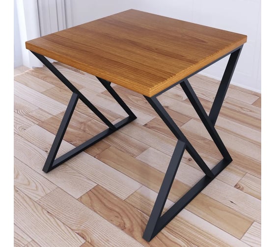 Стол кухонный Solarius Loft с квадратной столешницей цвета ольхи из массива сосны 40 мм и черными металлическими Z-образными ножками, 70x70x75 см 703-10229 1