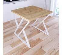 Стол кухонный Solarius Loft с квадратной столешницей без шлифовки и покрытия из массива сосны 40 мм и белыми металлическими Z-образными ножками, 60x60x75 см 703-10191