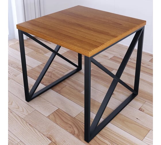 Стол кухонный Solarius Loft с квадратной столешницей цвета ольхи из массива сосны 40 мм и черными металлическими крестообразными ножками, 80x80x75 см 702-10233 1