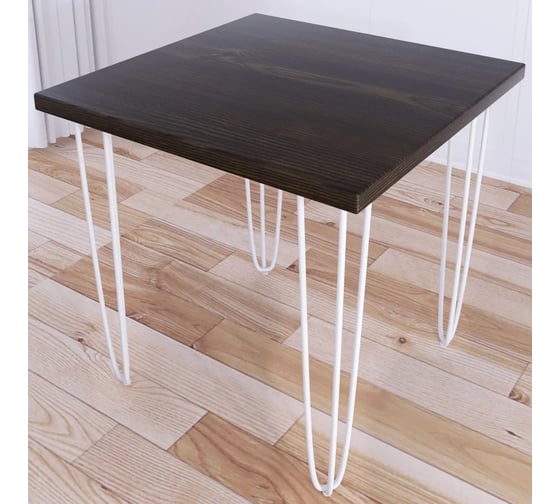 Стол кухонный Solarius Loft с квадратный, столешницей цвета темного дуба из массива сосны 40 мм и белыми ножками-шпильками, 80x80x75 см 710-10052 1