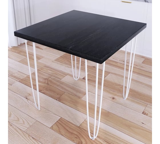 Стол кухонный Solarius Loft с квадратный, столешницей цвета черного оникса из массива сосны 40 мм и белыми ножками-шпильками, 60x60x75 см 710-10242 1