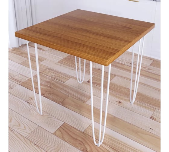 Стол кухонный Solarius Loft с квадратный, столешницей цвета ольхи из массива сосны 40 мм и белыми ножками-шпильками, 70x70x75 см 710-10244 1