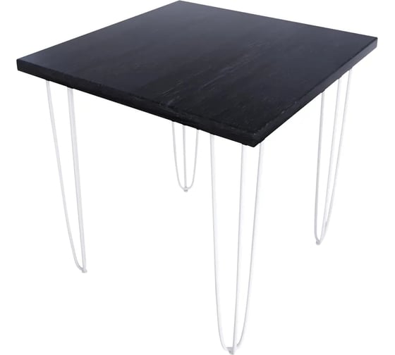 Стол кухонный Solarius Loft с квадратный, столешницей цвета черного оникса из массива сосны 40 мм и белыми ножками-шпильками, 80x80x75 см 710-10254 1