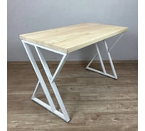 Стол кухонный Solarius Loft со столешницей без покрытия из массива сосны 40 мм и белыми металлическими Z-образными ножками, 70x60x75 см 703-10451