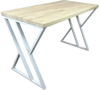 Стол кухонный Solarius Loft с лакированной столешницей из массива сосны 40 мм и белыми металлическими Z-образными ножками, 130x60x75 см 703-10171