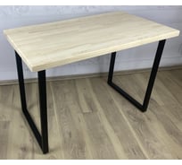 Стол кухонный Solarius Loft со столешницей без шлифовки и покрытия из массива сосны 40 мм и черными металлическими ножками, 90x80x75 см 700-10430