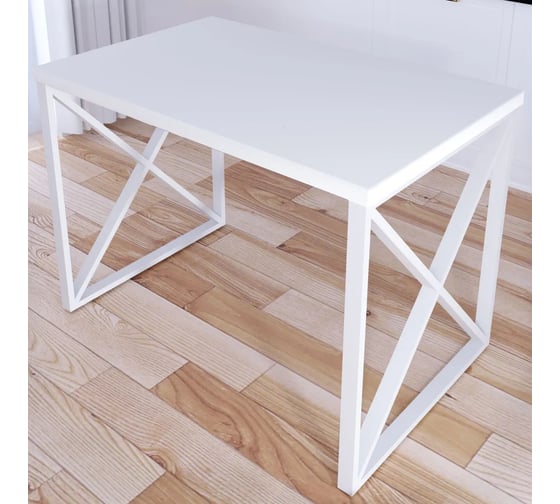 Стол кухонный Solarius Loft со столешницей белого цвета из массива сосны 40 мм и белыми металлическими крестообразными ножками, 110x60x75 см 702-10035 1