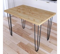 Стол кухонный Solarius Loft со столешницей без шлифовки и покрытия из массива сосны 40 мм на черных металлических ножках-шпильках, 110x70x75 см 710-10513