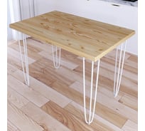 Стол кухонный Solarius Loft со столешницей без шлифовки и покрытия из массива сосны 40 мм на белых металлических ножках-шпильках, 110x70x75 см 710-10527