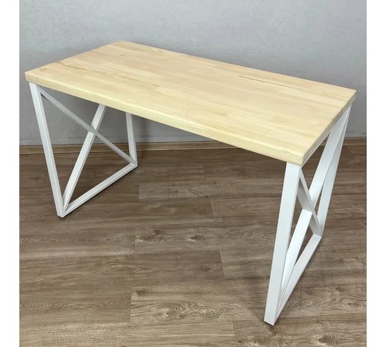 Стол кухонный Solarius Loft со столешницей без шлифовки и покрытия из массива сосны 40 мм и белыми металлическими крестообразными ножками, 80x70x75 см 702-10474