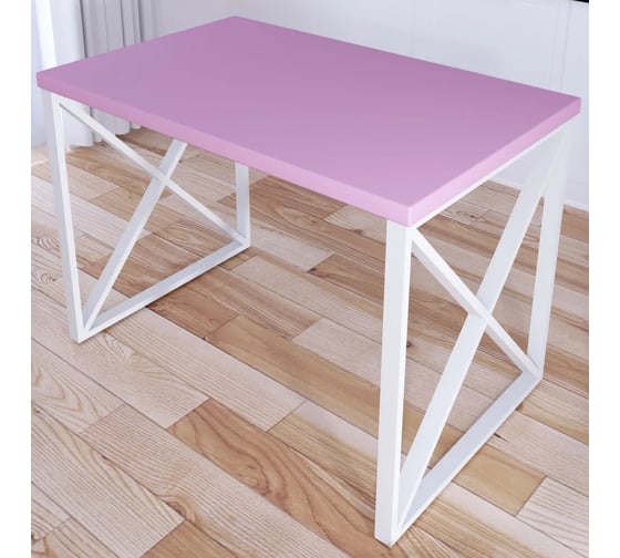 Стол кухонный Solarius Loft со столешницей розового цвета из массива сосны 40 мм и белыми металлическими крестообразными ножками, 140x80x75 см 702-10131 1