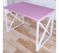 Стол кухонный Solarius Loft со столешницей розового цвета из массива сосны 40 мм и белыми металлическими крестообразными ножками, 100x70x75 см 702-10376