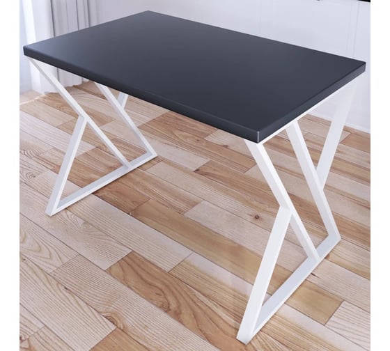 Стол кухонный Solarius Loft со столешницей цвета антрацит из массива сосны 40 мм и белыми металлическими Z-образными ножками, 130x70x75 см 703-10083 1