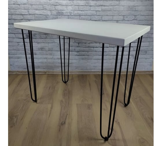 Стол кухонный Solarius Loft со столешницей белого цвета из массива сосны 40 мм на черных металлических ножках-шпильках, 100x80x75 см 710-10295 1