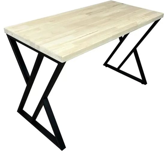 Стол кухонный Solarius Loft со столешницей из массива сосны 40 мм без покрытия и черными металлическими Z-образными ножками, 140x80x75 см 703-10011 1