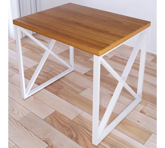 Стол кухонный Solarius Loft со столешницей цвета ольхи из массива сосны 40 мм и белыми металлическими крестообразными ножками, 90x70x75 см 702-10395 1