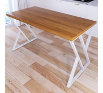 Стол кухонный Solarius Loft со столешницей цвета ольхи из массива сосны 40 мм и белыми металлическими Z-образными ножками, 130x60x75 см 703-10261