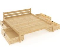 Кровать двуспальная Solarius Классика из массива сосны, со сплошным основанием, 200x160 см, габариты 210x170, с четырьмя выкатными ящиками, без покрытия 160kl-full-4yash