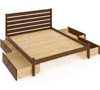 Кровать двуспальная Solarius Классика из массива сосны, со сплошным основанием и высокой спинкой, 140x190 см, с четырьмя выкатными ящиками, цвет темного дуба klas-spin140temd-190-full-4yash