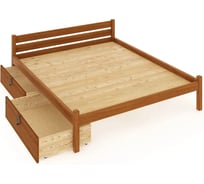 Кровать двуспальная Solarius Классика из массива сосны, со сплошным основанием, 190x150 см, габариты 200x160, с двумя выкатными ящиками, цвет ольхи 150klolha-190-full-2yash