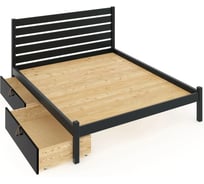 Кровать двуспальная Solarius Классика из массива сосны, со сплошным основанием и высокой спинкой, 150x200 см, с двумя выкатными ящиками, цвет антрацит klas-spin150ser-full-2yash