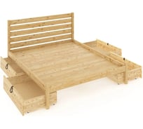 Кровать двуспальная Solarius Классика из массива сосны, со сплошным основанием и высокой спинкой, 160x200 см, с четырьмя выкатными ящиками, без покрытия klas-spin160-full-4yash