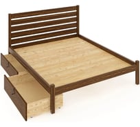 Кровать двуспальная Solarius Классика из массива сосны, со сплошным основанием и высокой спинкой, 150x200 см, с двумя выкатными ящиками, цвет темного дуба klas-spin150temd-full-2yash