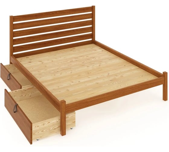 Кровать двуспальная Solarius Классика из массива сосны, со сплошным основанием и высокой спинкой, 180x190 см, с двумя выкатными ящиками, цвет ольхи klas-spin180olha-190-full-2yash 1