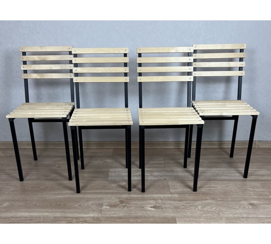 Комплект стульев Solarius из массива берёзы с черным металлическим каркасом, 4 шт 500-10001-4