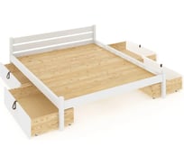 Кровать двуспальная Solarius Классика из массива сосны, со сплошным основанием, 200x140 см, габариты 210x150, с четырьмя выкатными ящиками, цвет белый 140klbel-full-4yash