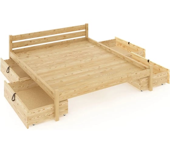 Кровать двуспальная Solarius Классика из массива сосны, со сплошным основанием, 190x150 см, габариты 200x160, с четырьмя выкатными ящиками, лакированная 150kllak-190-full-4yash 1