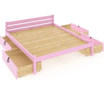 Кровать двуспальная Solarius Классика из массива сосны, со сплошным основанием, 190x140 см, габариты 200x150, с четырьмя выкатными ящиками, цвет розовый 140klroz-190-full-4yash