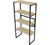 Стеллаж Solarius напольный Loft с 4 деревянными полками без покраски и черным металлическим каркасом, 153x80x30 см, stel80black-4net