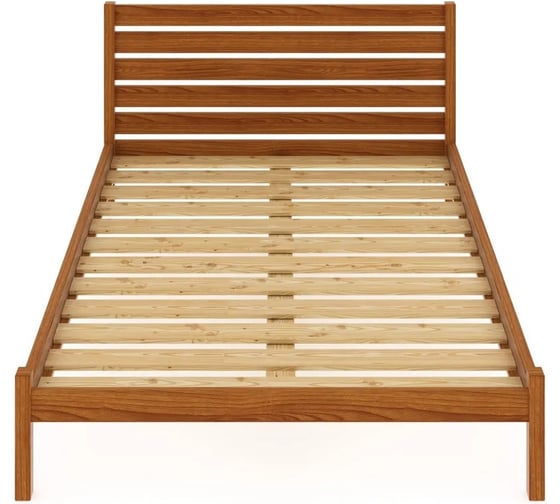 Двуспальная кровать Solarius Классика из массива сосны с высокой спинкой и реечным основанием, 190x160 см (габариты 200x170), цвет ольхи klas-spin160olha-190