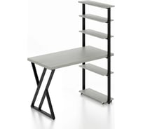 Стол компьютерный Solarius Loft с пятью полками, столешница цвета платины из массива сосны 40 мм и черные металлические Z-образные ножки, 130x60x145 см stol-comp13060plat-Z-black