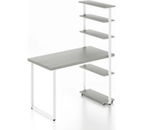 Стол компьютерный Solarius Loft с пятью полками, столешница цвета платины из массива сосны 40 мм и белые металлические ножки, 130x80x145 см stol-comp13080plat-white