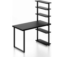 Стол компьютерный Solarius Loft с пятью полками, столешница цвета черного оникса из массива сосны 40 мм и черные металлические ножки, 140x80x145 см stol-comp14080onix-black