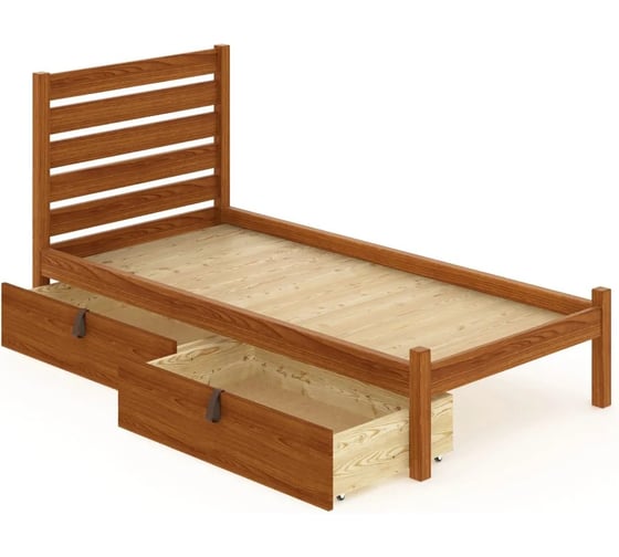 Кровать односпальная Solarius Классика из массива сосны, со сплошным основанием и высокой спинкой, 100x190 см, с двумя выкатными ящиками, цвет ольхи klas-spin100olha-190-full-2yash 1