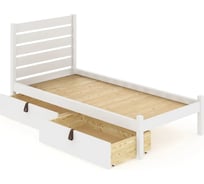 Кровать односпальная Solarius Классика из массива сосны, со сплошным основанием и высокой спинкой, 100x190 см, с двумя выкатными ящиками, цвет белый klas-spin100bel-190-full-2yash