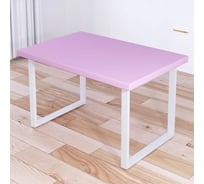 Стол журнальный Solarius Loft со столешницей розового цвета из массива сосны 40 мм и белыми металлическими ножками, 120x80x50 см 701-10112