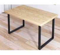 Стол журнальный Solarius Loft со столешницей из массива сосны 40 мм без шлифовки и покраски с черными металлическими ножками, 130x75x50 см 701-10225