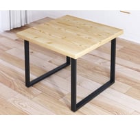 Стол журнальный Solarius Loft с квадратной столешницей из массива сосны 40 мм без шлифовки и покраски, с черными металлическими ножками, 60x60x50 см 701-10245